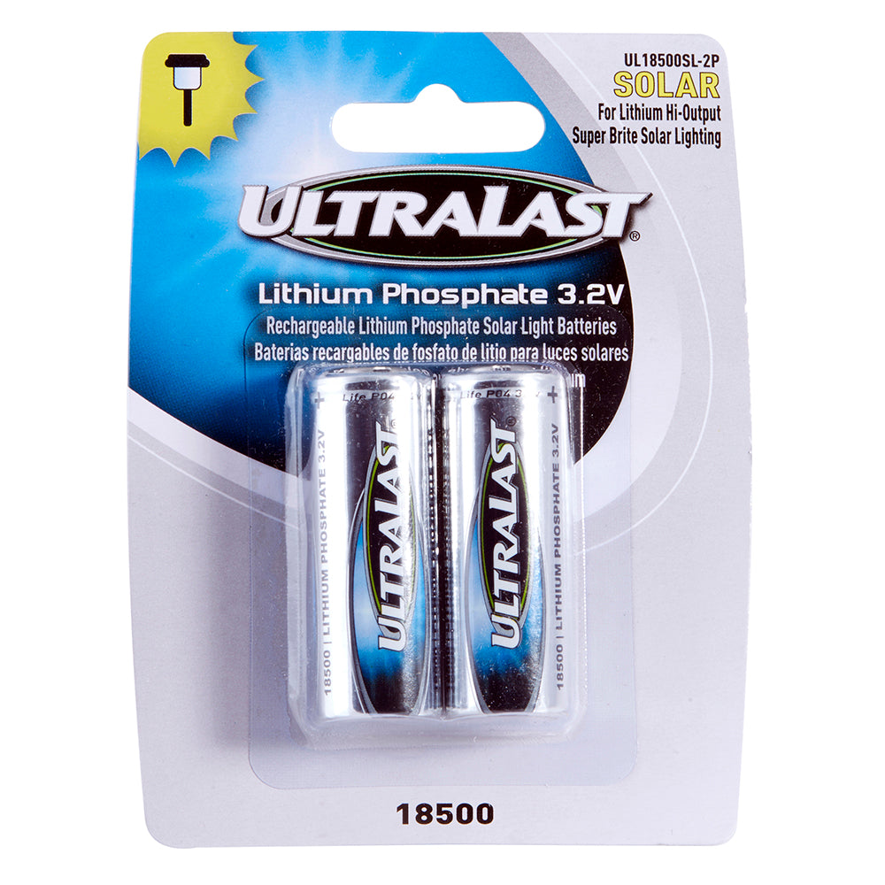 2 Pack of Ultralast LiFePO4 18500 Size Rechargeable Battery